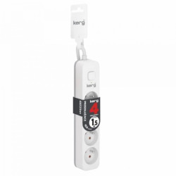 Przedłużacz KERG z wyłącznikiem-4 gniazda-biało-szary-1,5m-10A-H05VV-F-3x1,0mm2