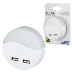 Lampka nocna do gniazdka z 2x USB 10lm 3000k, chip SAMSUNG IP20 WW V-TAC VT-84-RD 5 LAT GWARANCJI