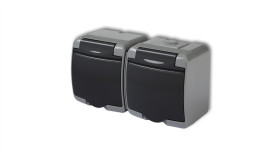 Junior Gniazdo Podwójne Z/U (Klapka Grafitowa) Popielaty / Grafitowy Ip54...