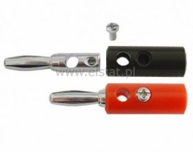 Wtyk banan skręcany czarny + czerwony.metal AL2307