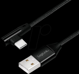 CU0138 Sync and charging cable, USB-A -&gt; C, 1.0 m, angled, cotton, blac
