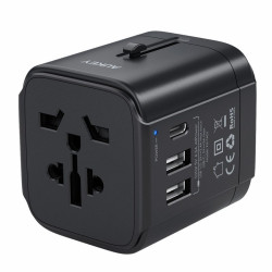 Ładowarka USB podróżna 2xUSB-A, AUKAY 1xUSB-C, EU/US/UK/AUS, 15W