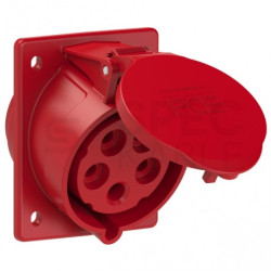 Gniazdo siłowe z klapką [5p] 32A 400V tablicowe skośne IP44 80x97mm TWIST PCE do obudowy czerwone