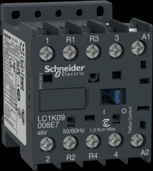 Power contactor, 4 pole, 20 A, 2 Form A (N/O) + 2 Form B (N/C), coil 24 VAC, screw connection, LC1K09008B7TQ
