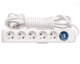 Przedłużacz Przenośny 6-Krotny Z Uziemieniem I Przesłonami Styków 5m, Kolor Biały / Wltb0665-2wh