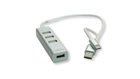 Koncentrator Usb 2.0 Do Notebooków Roline, 4 Porty, Kabel Połączeniowy Typu A+C