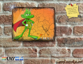 Crusty looking SUPERFROG posing. Complete with AMIGA Logo. Super - Metal Sign