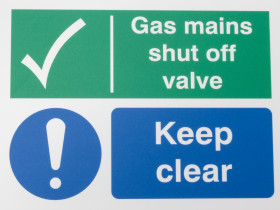 Znak, Polipropylenowe, Niebieski/zielony/biały, Gas Mains Shut Off Valve, Keep Clear-Tekst Angielski, Tak Znak