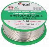 SAC96.5-070-010 Bezołowiowe spoiwo Sn96.5Ag3Cu0.5, grubość 0.7mm waga 100g - Cynel