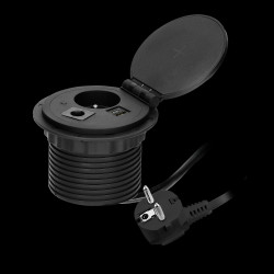 Gniazdo meblowe z ładowarką indukcyjną ładowarką USB z 2 gniazdami A i C przelotką kablową i przewodem 1.8m 2.4A 5V czarne OR-GM