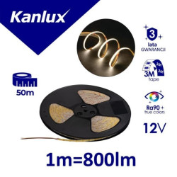 Taśma LED 12V LCOBC 8W/M 12 IP00-NW 800lm/m 4000K Ra90 rolka 50mb 3 lata Gwarancji 38901