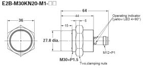 E2B-M30KN20-M1-B1 Czujnik indukcyjny, M30, PNP/NO, sr=20mm, złącze M12, dł. obudowy 64mm, czoło odkryte, OMRON, E2BM30KN20M1B1