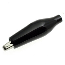 Krokodylek w osłonie gumowej, rozwarcie 7mm, przyłącze lutowane, czarny