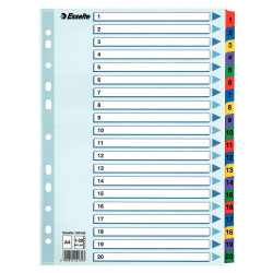 Esselte 100163 Multicoloured Mylar Tabbed A4 Index 1 - 20 160gsm Board
