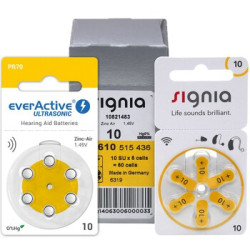 60 x baterie do aparatów słuchowych Signia 10 + 6 x everActive ULTRASONIC 10