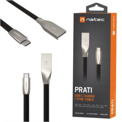 Kabel USB 2.0 A / USB typ-C (wtyk / wtyk) płaski czarny 1m NATEC