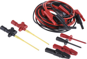 Zestaw przewodów pomiarowych, zawartość: (3) przewody pomiarowe bezpieczeństwa, zaciskowa sonda pomiarowa, zacisk