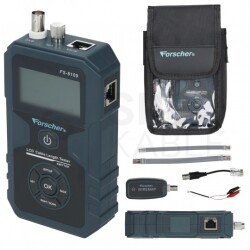Tester kabli sieciowych RJ45 + BNC PREMIUM z pomiarem PoE i długości przewodu FORSCHER FS8109