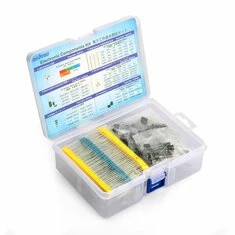 Komplet podzespołów elektronicznych (łącznie 1390 sztuk) - Diody LED 30-oporów o różnych wartościach, zapakowanych w pudełko