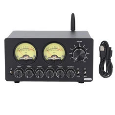 5-pasmowy equalizer przedwzmacniacza bluetooth 5.0 vintage z miernikiem VU stereo RCA AUX, kontrola częstotliwości od 100Hz do 1