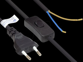 P0386-S015 Euro plug type C to open ends, with switch, black, 0.75 mm², 1.5