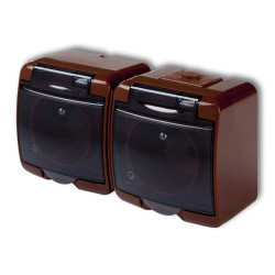 JUNIOR Gniazdo podwójne z/u (klapka dymna) brązowy 4GHE-2dp