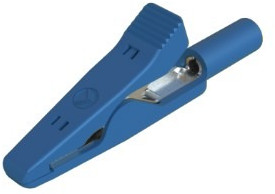 Miniature alligator clip, blue, max. 4 mm, L 41.5 mm, CAT O, socket 2 mm, 930317802