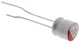 Kondensator aluminiowy z elektrolitem stałym 10μF 25V dc Radialny, Otwór przelotowy Nichicon roztaw: 2.5mm 6.3 (Dia.) x