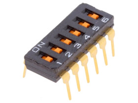 Przełącznik DIP-SWITCH Ilość sekcji 6 ON-OFF 0,025A/24VDC A6T-6101