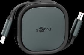 77424 Sync &amp; charging cable, USB-C > USB-C, 1 m, retractable, black