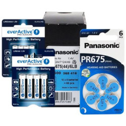 60 x baterie do aparatów słuchowych Panasonic 675 + 4szt LR6 / AA + 4szt LR03 / AAA everActive Pro Alkaline