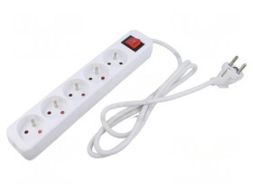 PS1-05E-0150-W Przedłużacz sieciowy 3x1mm2 Gniazda: 5 guma biały 1,5m 10A