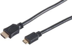 Adapter cable, 1 m, black, HDMI plug type A, straight to HDMI plug type C (Mini), straight, BS77470-2