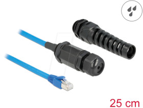 66809 Patch cable extension, Cat.6, black, cable gland, bend protectio