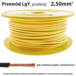 Przewód instalacyjny miedziany wielożyłowy LgY 2.50mm, linka, żółty, 1mb
