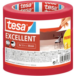 tesa 56548-00000-00 Excellent Masking Tape 50m x 30mm red 3pcs tear-proof