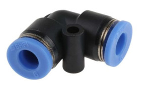 Adapter gwintowany typu kolanko rura – rura, Wciskane 6 mm, Wciskane 6 mm, Żeńskie, Żeńskie, 10 barów