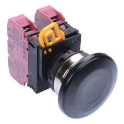 YW4B-M4E02B Black 22mm Metal Bezel Mushroom Momentary Push Button Switch 2NC IP65 IDEC