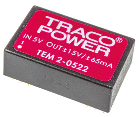 Przetwornica DC-DC, 2W, Uwe 4,5 → 5,5 V DC, Uwy ±15V dc, Iwy ±65mA, TRACOPOWER
