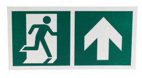 Znak ewakuacyjny niepodświetlany, Tworzywo sztuczne, Zielony/biały, Brak, Opis: Wyjście ewakuacyjne do góry