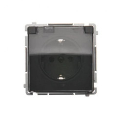 Simon Basic Gniazdo wtyczkowe Schuko do wersji IP44 z przesłonami (moduł) 16A, 250V~,zaciski śrubowe grafit matowy. Klapka trans