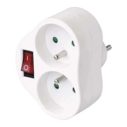 Rozgałęźnik 2-gniazdowy - 2x2P+Z z podświetleniem, z wyłącznikiem, z uziemieniem, biały / 12086