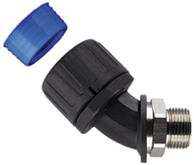 45° hose screw fitting, M50, 36 mm, PA/brass, nickel plated/TPE, IP66/IP67/IP68/IP69K, black, (L) 117 mm, 166-24304