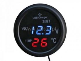 Ład. USB; miernik temperatury i woltomierz