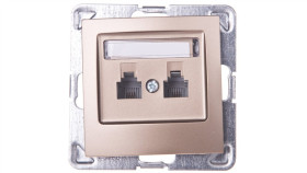 Impresja Gniazdo Telefoniczne Podwójne Rj11 Równoległe Złoty Metalik...