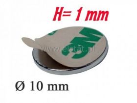 Magnes neodymowy okrągły 10x 1mm z klejem