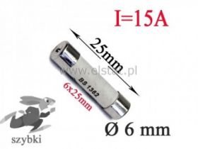Bezpiecznik ceramiczny 15A 250V 6x25mm; szybki.