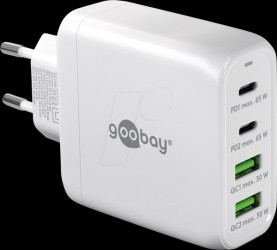 64818 USB charger, 68 W, 2x USB-A (QC), 2x USB-C (PD), GaN, white