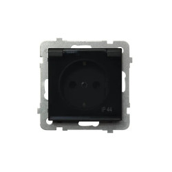 Gniazdo pojedyncze z/u IP44 czarny metalik GPH-1RZ/m/33/d klapka dymna SONATA Ospel