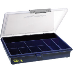 Skrzynka z przegródkami l. przedziałów: 9 szerokość: 240mm wysokość: 43mm głębokość: 195mm Polipropylen, kolor